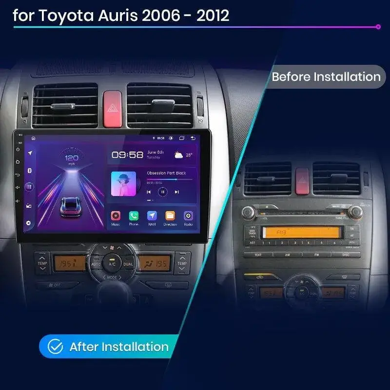 Radio Android do Toyota Auris E150 (2006-2012) CarPlay Android Auto 4G WiFi GPS DSP