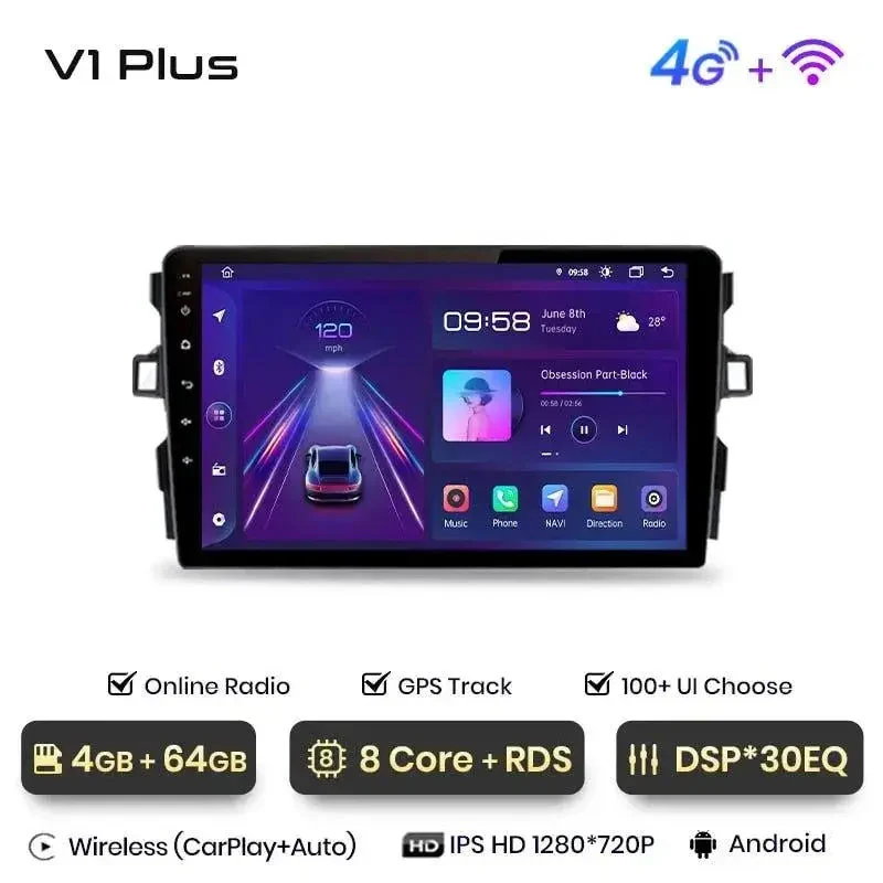 Radio Android do Toyota Auris E150 (2006-2012) CarPlay Android Auto 4G WiFi GPS DSP