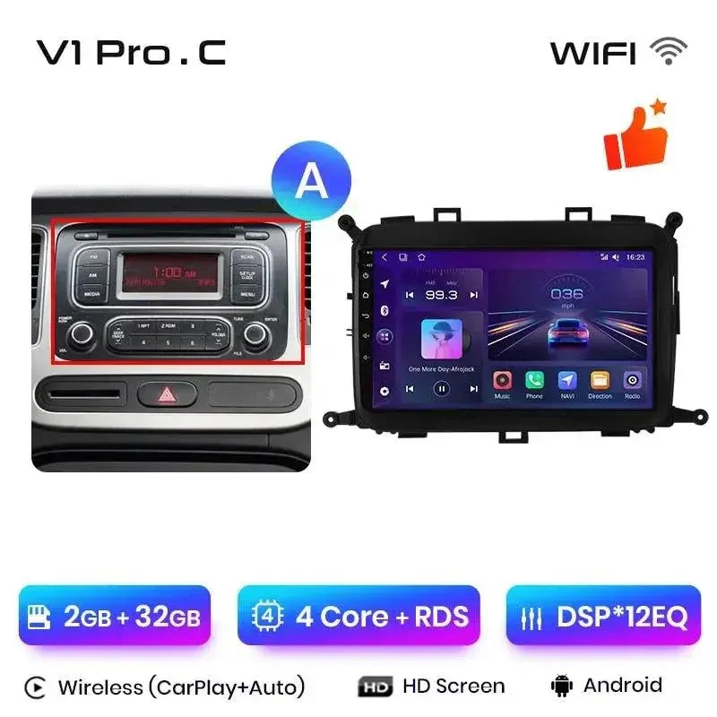 Radio Android do KIA Carens (2013-2018) CarPlay Android Auto 4G WiFi GPS DSP