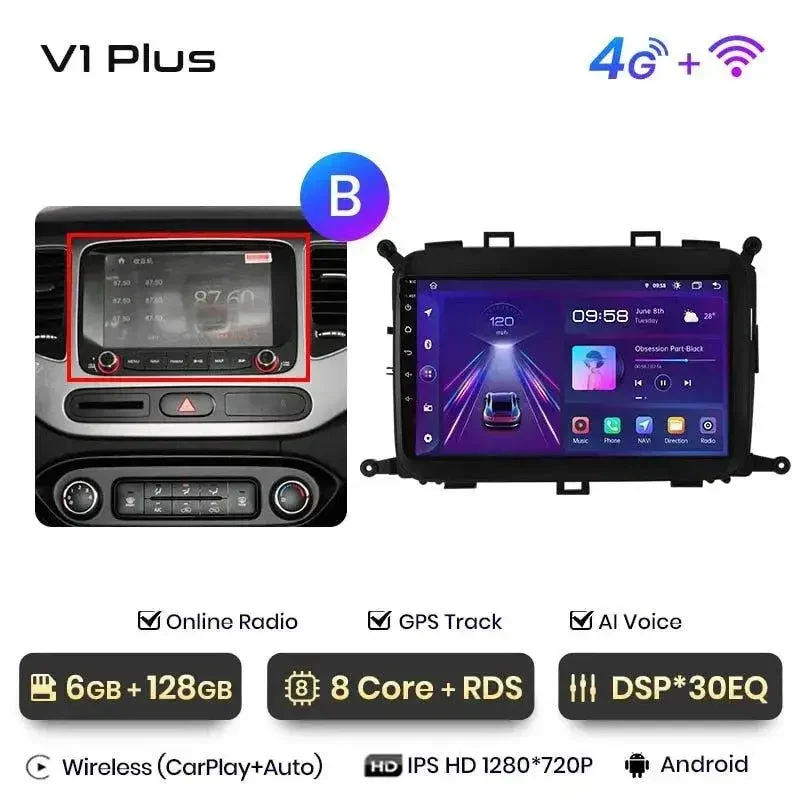 Radio Android do KIA Carens (2013-2018) CarPlay Android Auto 4G WiFi GPS DSP