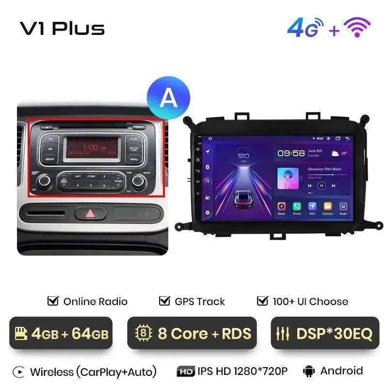 Radio Android do KIA Carens (2013-2018) CarPlay Android Auto 4G WiFi GPS DSP