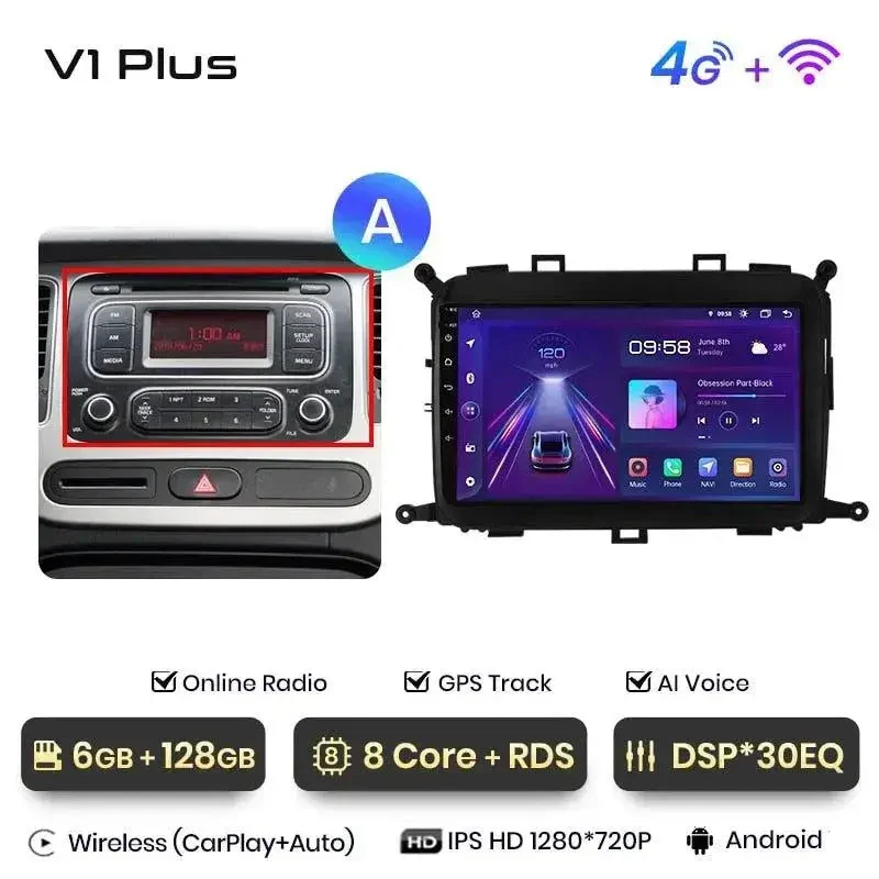 Radio Android do KIA Carens (2013-2018) CarPlay Android Auto 4G WiFi GPS DSP