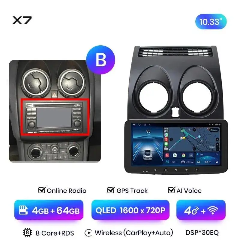 Radio Android do Nissan Qashqai J10 Multimedialne (2006-2013) CarPlay Android Auto 4G WiFi GPS DSP