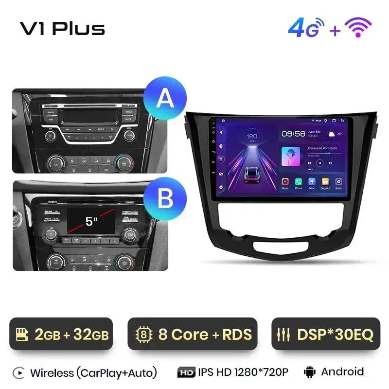 Radio Android do Nissan Qashqai J11 X-Trail T32 (2014-2017) CarPlay Android Auto 4G WiFi GPS DSP
