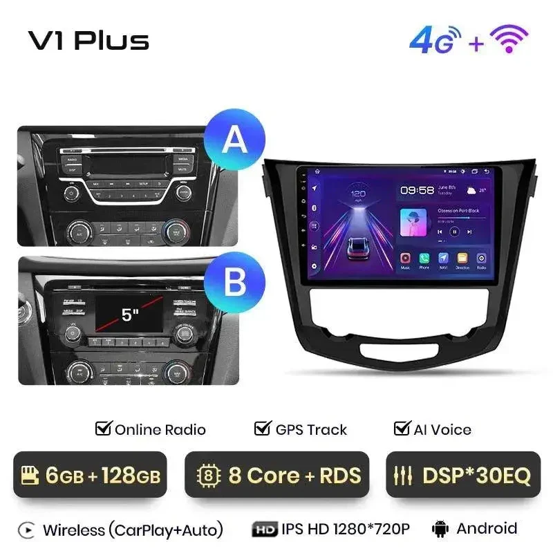 Radio Android do Nissan Qashqai J11 X-Trail T32 (2014-2017) CarPlay Android Auto 4G WiFi GPS DSP