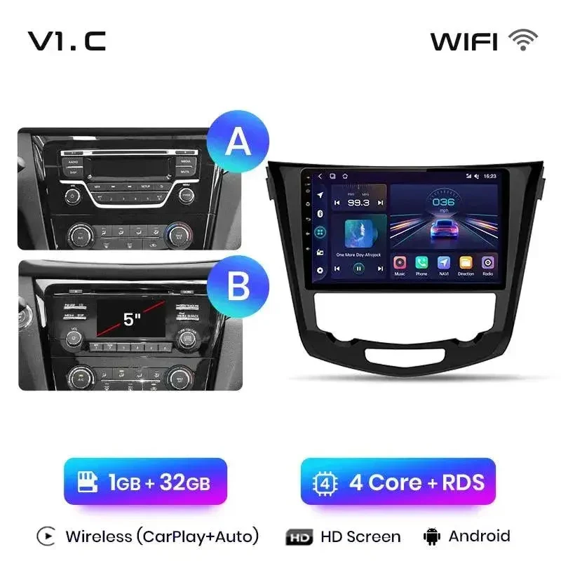Radio Android do Nissan Qashqai J11 X-Trail T32 (2014-2017) CarPlay Android Auto 4G WiFi GPS DSP