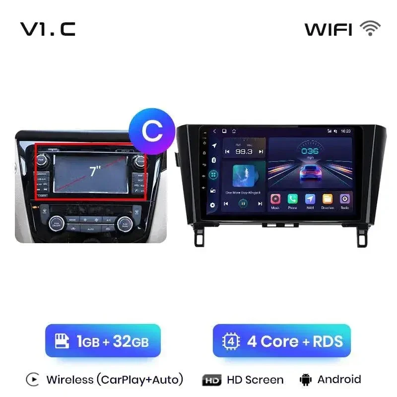 Radio Android do Nissan Qashqai J11 X-Trail T32 (2014-2017) CarPlay Android Auto 4G WiFi GPS DSP