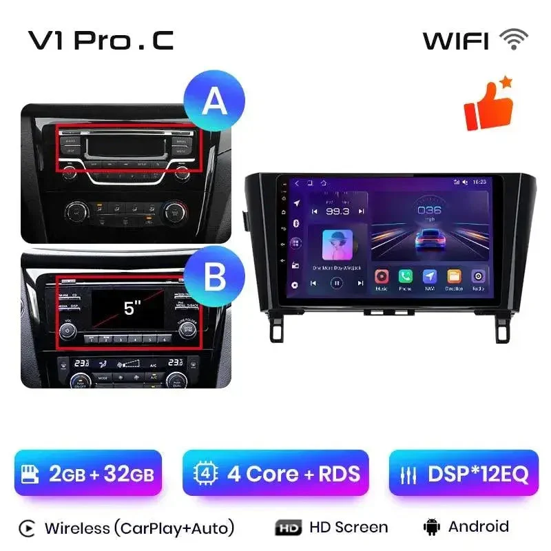 Radio Android do Nissan Qashqai J11 X-Trail T32 (2014-2017) CarPlay Android Auto 4G WiFi GPS DSP