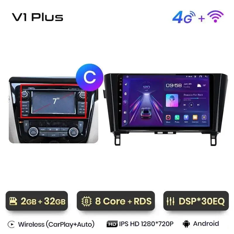 Radio Android do Nissan Qashqai J11 X-Trail T32 (2014-2017) CarPlay Android Auto 4G WiFi GPS DSP