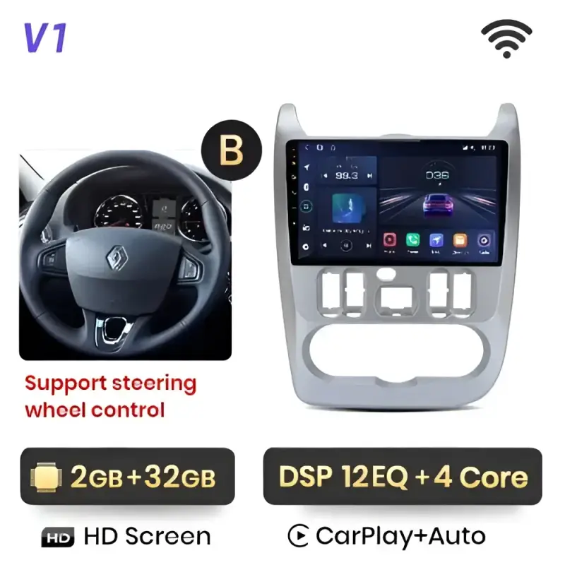 Radio Android do Renault Logan I Sandero Dacia Duster (2009-2015) CarPlay Android Auto 4G WiFi GPS DSP
