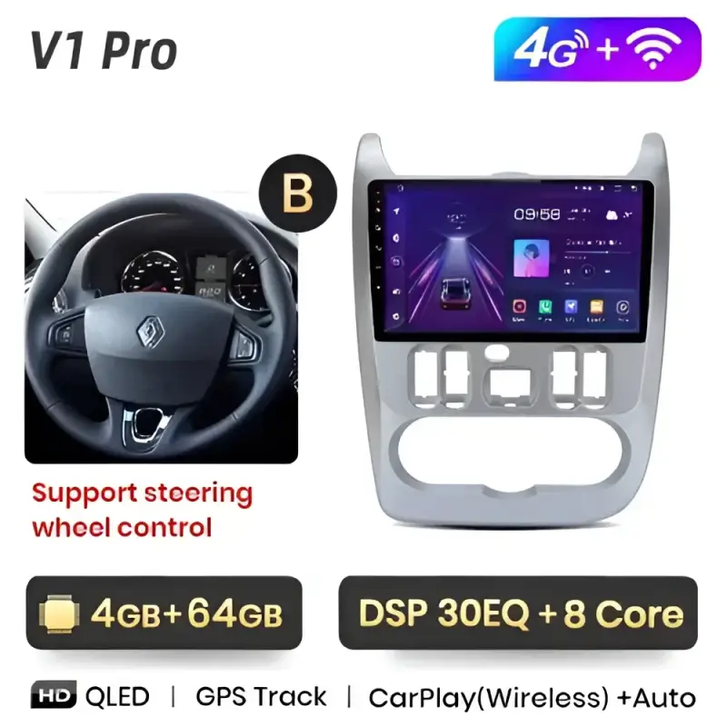 Radio Android do Renault Logan I Sandero Dacia Duster (2009-2015) CarPlay Android Auto 4G WiFi GPS DSP