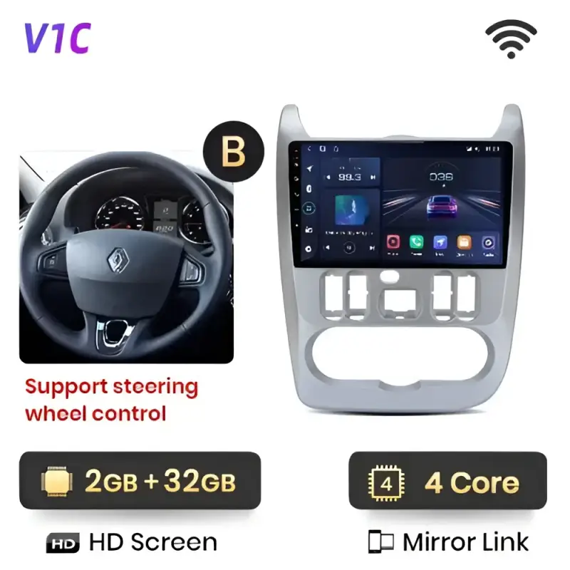 Radio Android do Renault Logan I Sandero Dacia Duster (2009-2015) CarPlay Android Auto 4G WiFi GPS DSP
