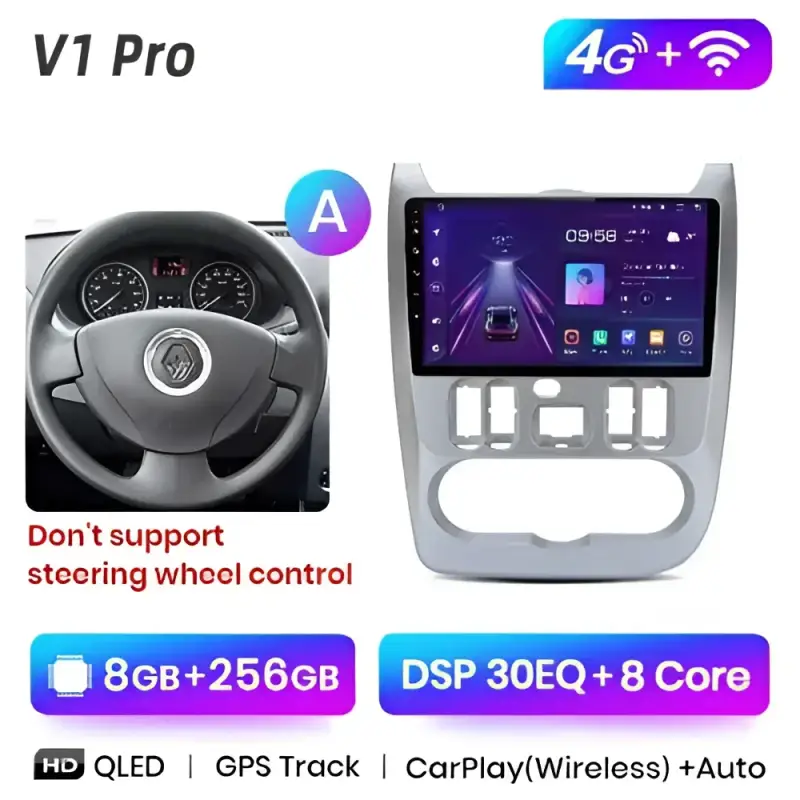 Radio Android do Renault Logan I Sandero Dacia Duster (2009-2015) CarPlay Android Auto 4G WiFi GPS DSP