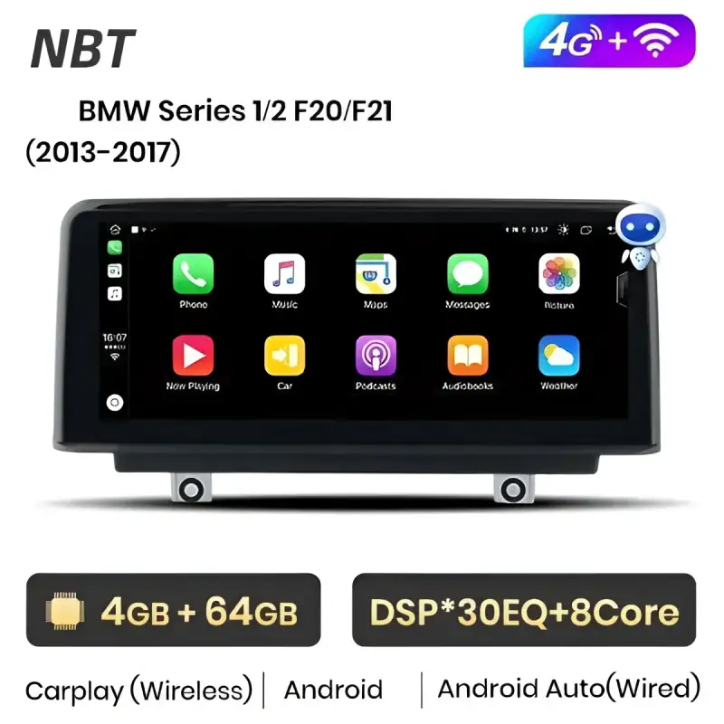 Radio Android do BMW Serii 1 2 3 4 F20 F21 F22 F30 F31 F32 F33 F34 F36 CarPlay Android Auto 4G WiFi GPS DSP