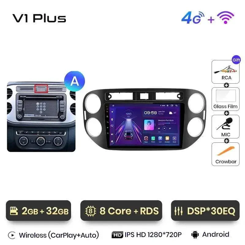 Radio Android do Volkswagen VW Tiguan (2006-2016) CarPlay Android Auto 4G WiFi GPS DSP