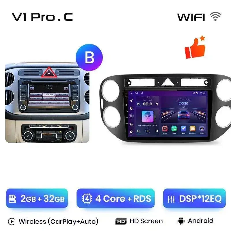 Radio Android do Volkswagen VW Tiguan (2006-2016) CarPlay Android Auto 4G WiFi GPS DSP