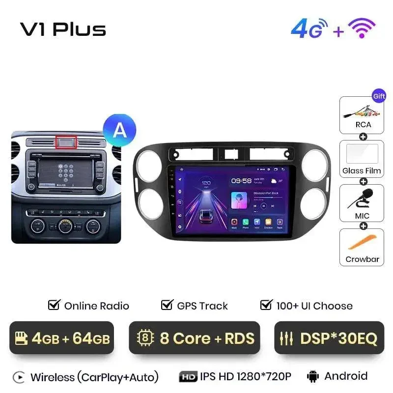 Radio Android do Volkswagen VW Tiguan (2006-2016) CarPlay Android Auto 4G WiFi GPS DSP