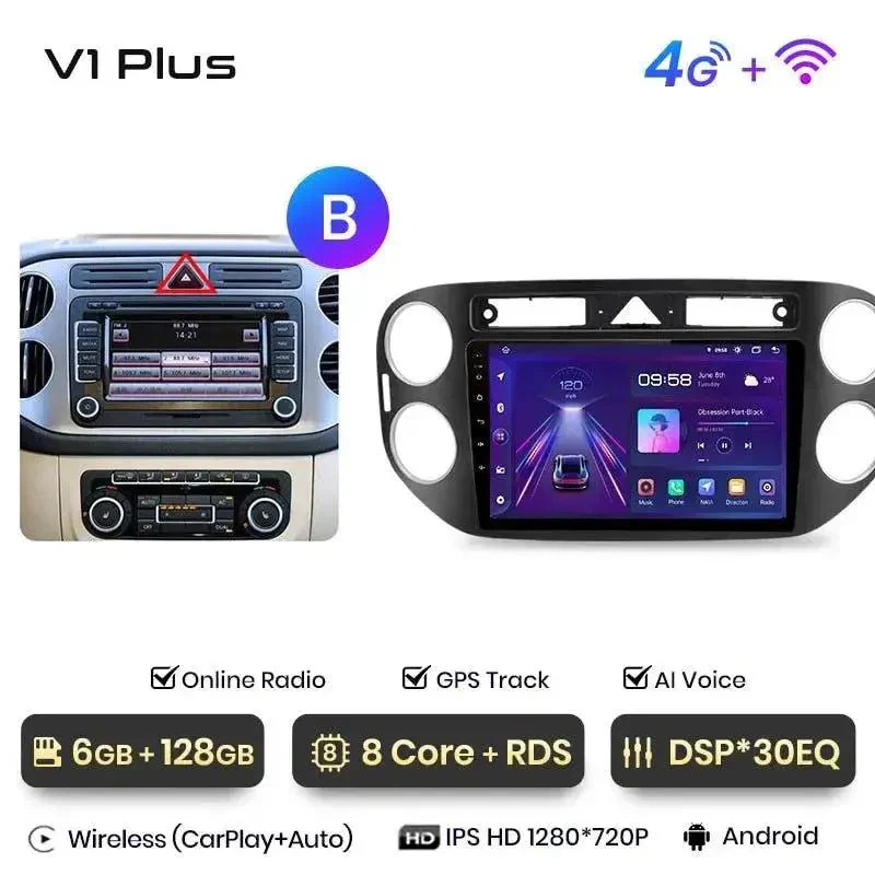 Radio Android do Volkswagen VW Tiguan (2006-2016) CarPlay Android Auto 4G WiFi GPS DSP