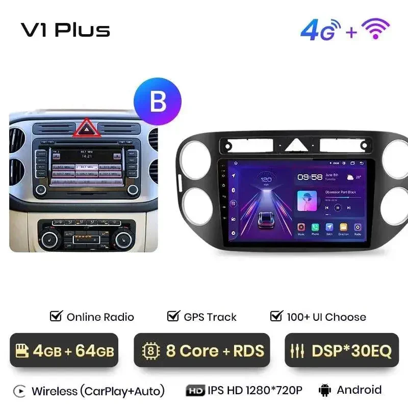 Radio Android do Volkswagen VW Tiguan (2006-2016) CarPlay Android Auto 4G WiFi GPS DSP