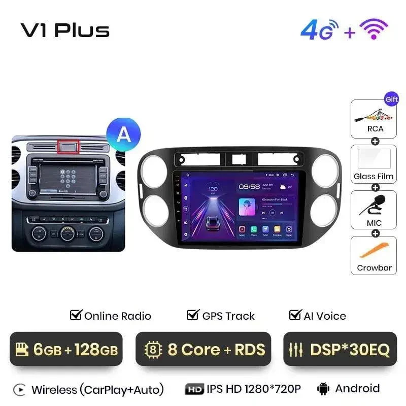 Radio Android do Volkswagen VW Tiguan (2006-2016) CarPlay Android Auto 4G WiFi GPS DSP