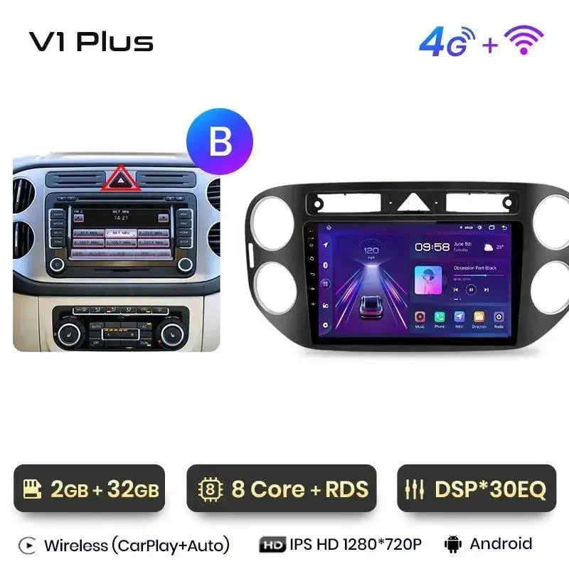 Radio Android do Volkswagen VW Tiguan (2006-2016) CarPlay Android Auto 4G WiFi GPS DSP
