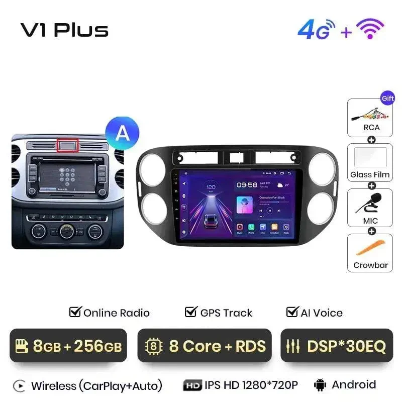 Radio Android do Volkswagen VW Tiguan (2006-2016) CarPlay Android Auto 4G WiFi GPS DSP