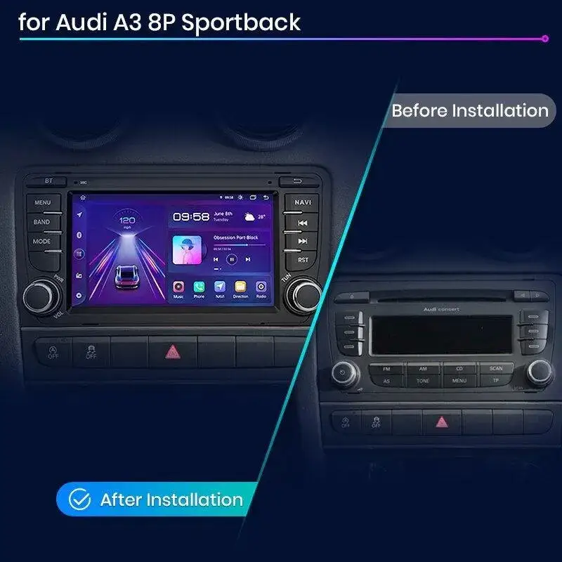 Radio Android do Audi A3 8P Sportback (2003-2011) CarPlay Android Auto 4G WiFi GPS DSP