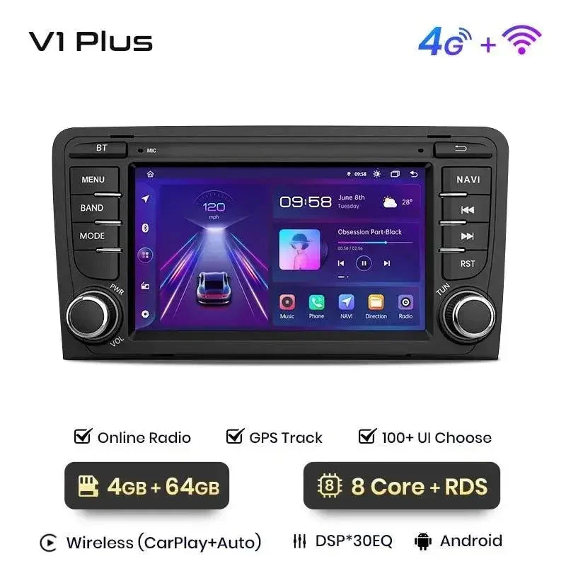 Radio Android do Audi A3 8P Sportback (2003-2011) CarPlay Android Auto 4G WiFi GPS DSP