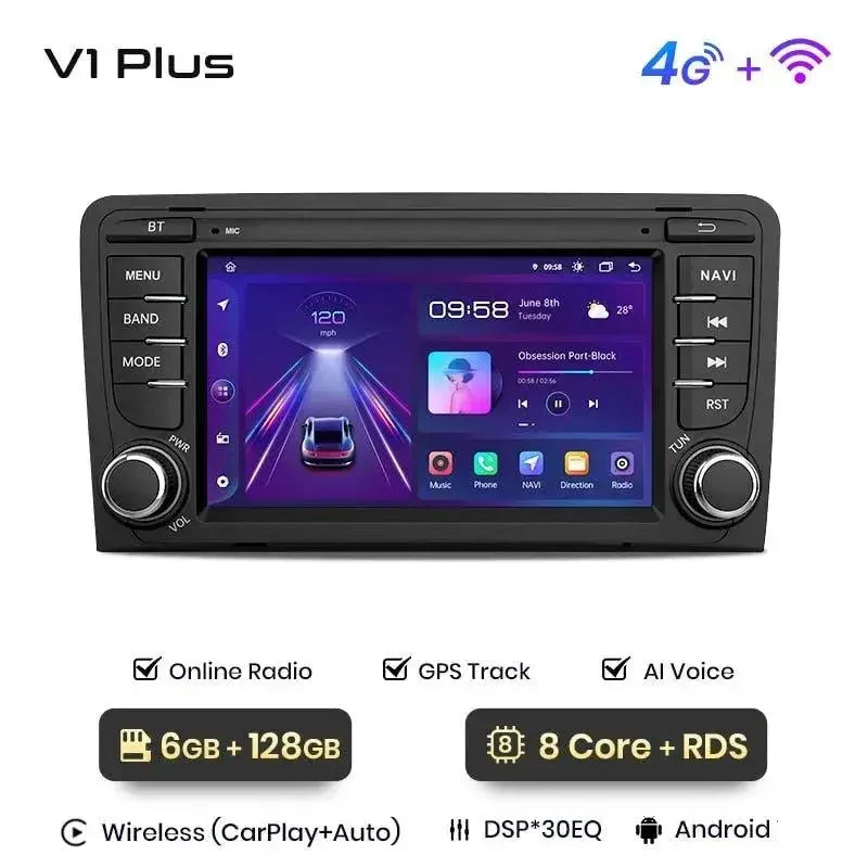 Radio Android do Audi A3 8P Sportback (2003-2011) CarPlay Android Auto 4G WiFi GPS DSP