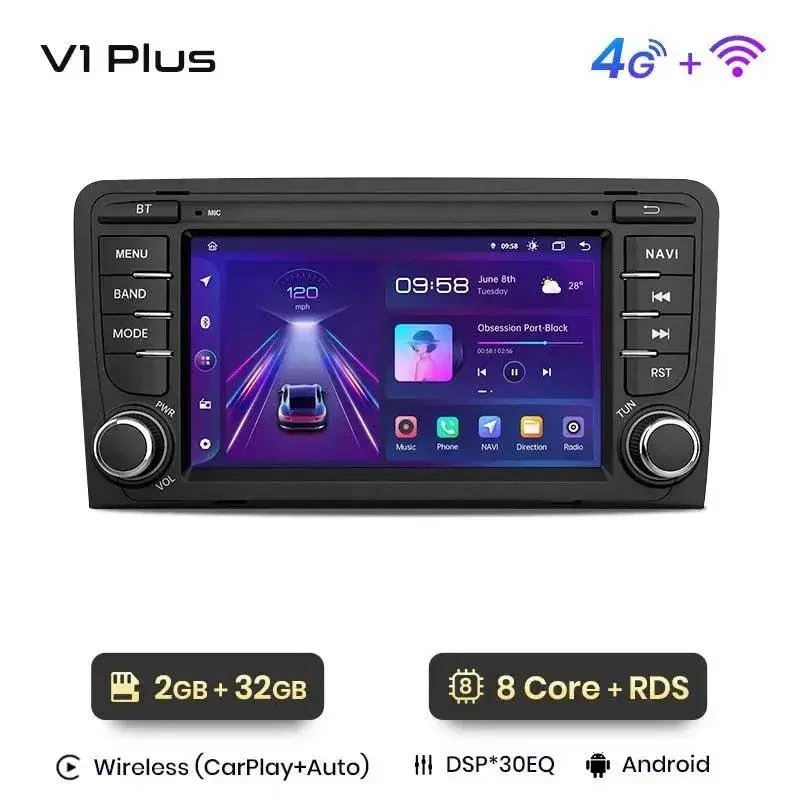 Radio Android do Audi A3 8P Sportback (2003-2011) CarPlay Android Auto 4G WiFi GPS DSP