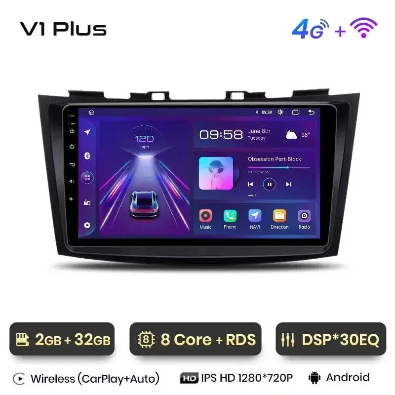 Radio Android do Suzuki Swift IV (2011-2017) CarPlay Android Auto 4G WiFi GPS DSP