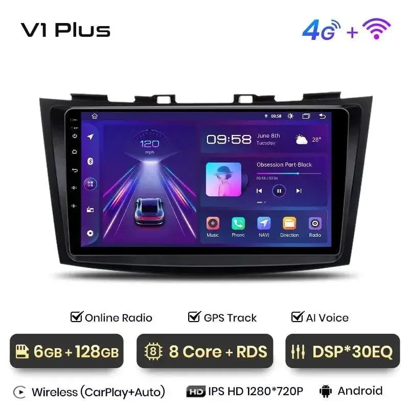 Radio Android do Suzuki Swift IV (2011-2017) CarPlay Android Auto 4G WiFi GPS DSP