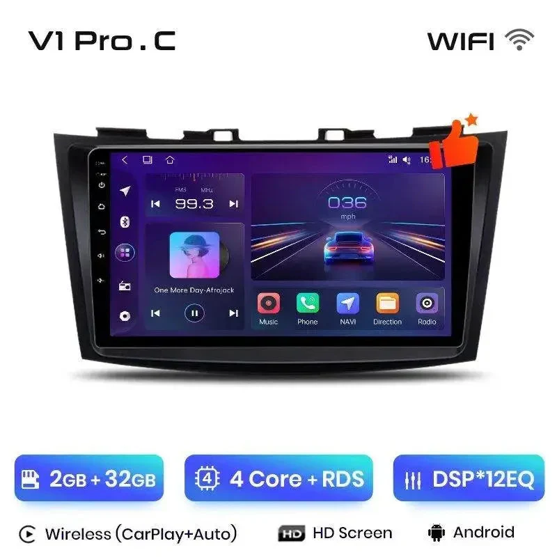 Radio Android do Suzuki Swift IV (2011-2017) CarPlay Android Auto 4G WiFi GPS DSP