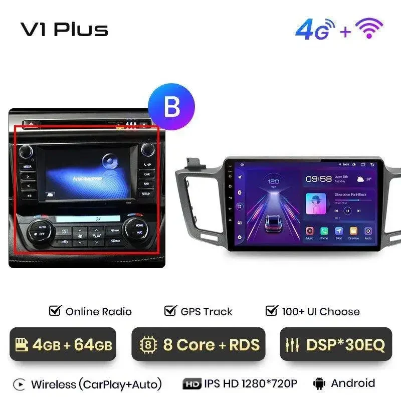 Radio Android do Toyota RAV4 (2012-2018) CarPlay Android Auto 4G WiFi GPS DSP
