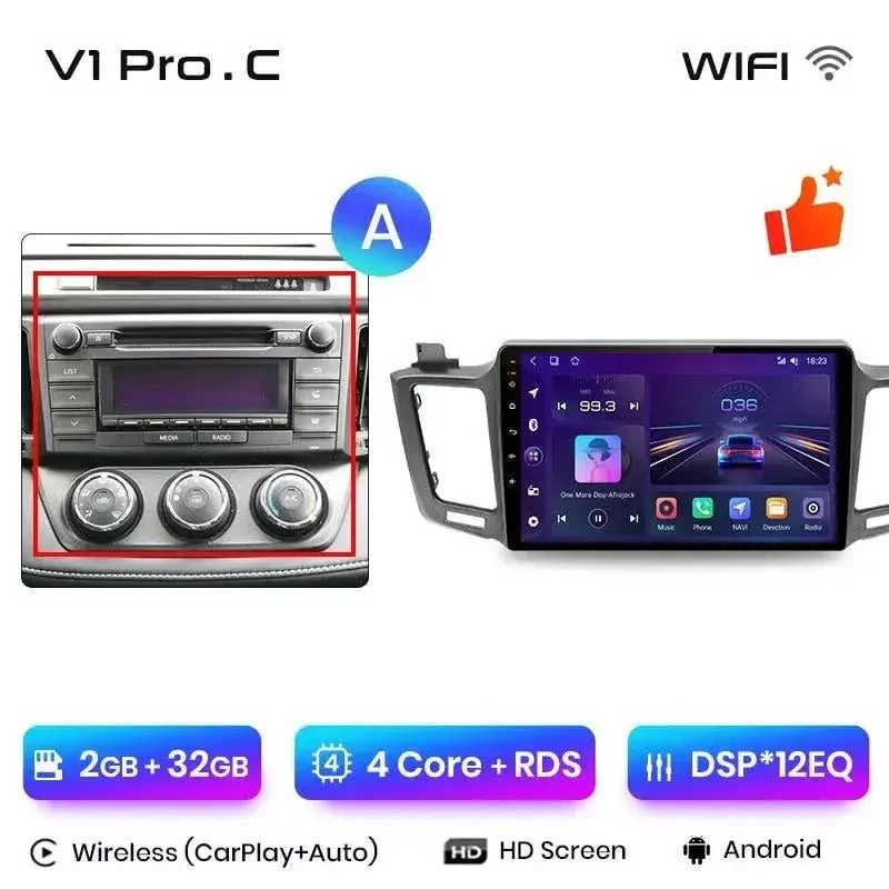 Radio Android do Toyota RAV4 (2012-2018) CarPlay Android Auto 4G WiFi GPS DSP