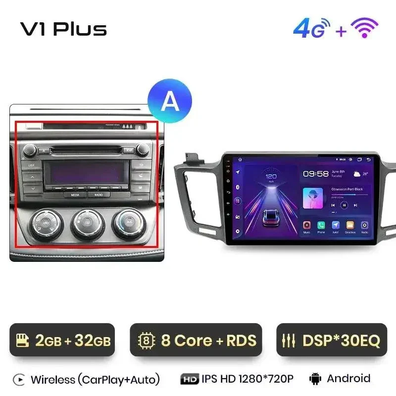 Radio Android do Toyota RAV4 (2012-2018) CarPlay Android Auto 4G WiFi GPS DSP