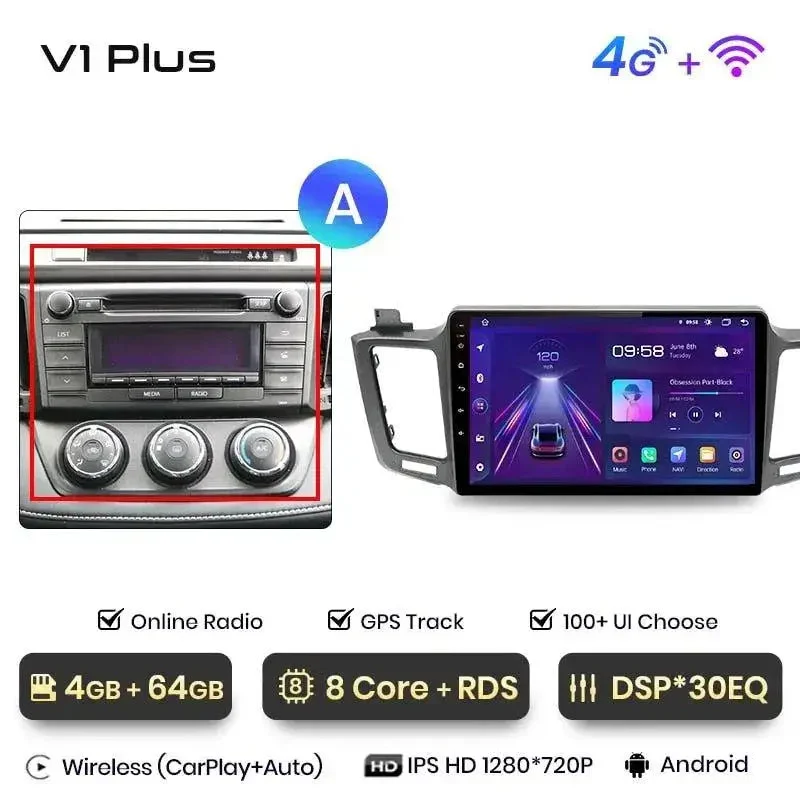 Radio Android do Toyota RAV4 (2012-2018) CarPlay Android Auto 4G WiFi GPS DSP