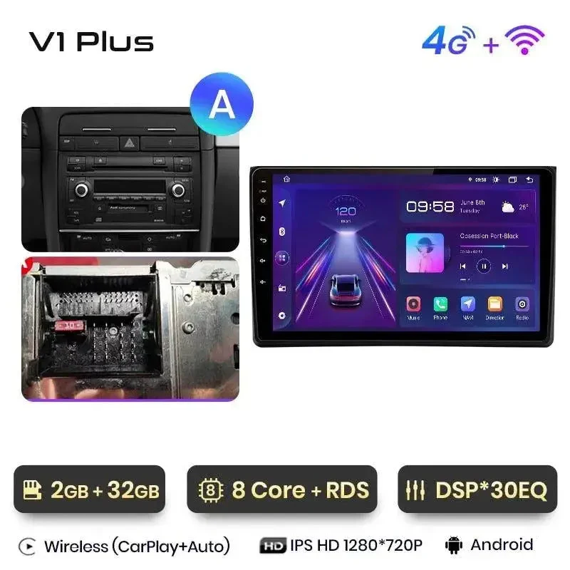 Radio Android do Audi A4 B6 B7 (2000-2009) CarPlay Android Auto 4G WiFi GPS DSP
