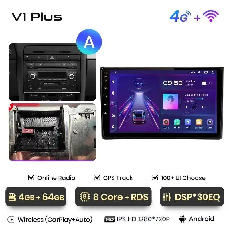 Radio Android do Audi A4 B6 B7 (2000-2009) CarPlay Android Auto 4G WiFi GPS DSP