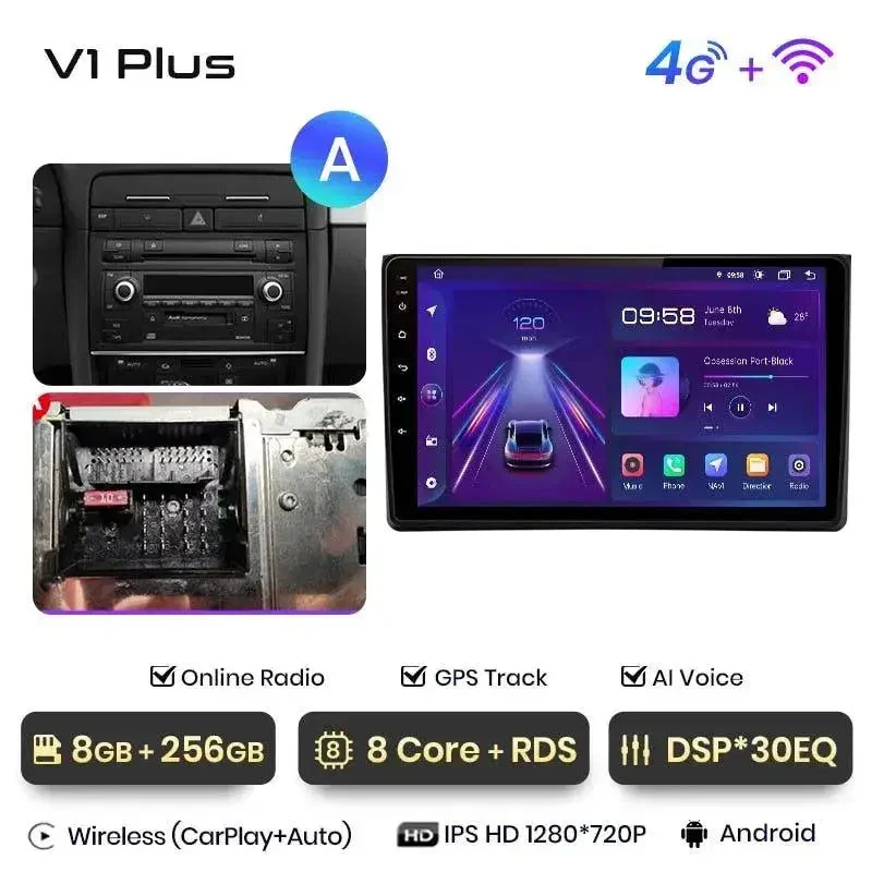 Radio Android do Audi A4 B6 B7 (2000-2009) CarPlay Android Auto 4G WiFi GPS DSP
