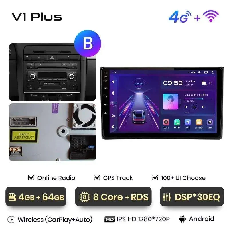 Radio Android do Audi A4 B6 B7 (2000-2009) CarPlay Android Auto 4G WiFi GPS DSP