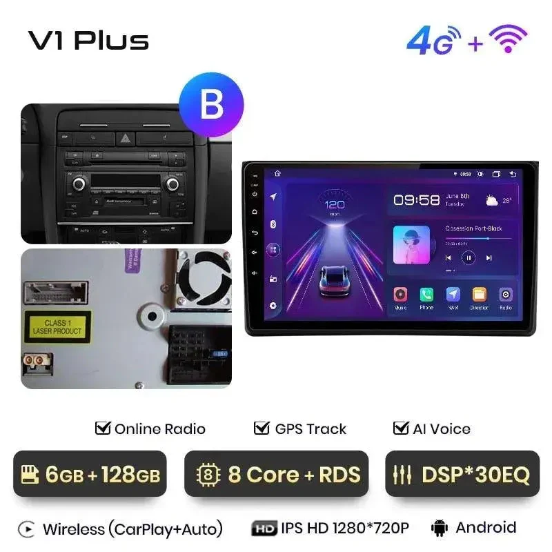 Radio Android do Audi A4 B6 B7 (2000-2009) CarPlay Android Auto 4G WiFi GPS DSP