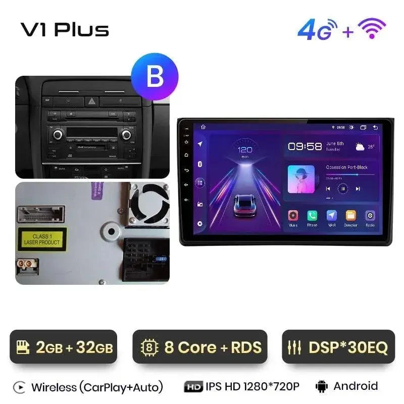 Radio Android do Audi A4 B6 B7 (2000-2009) CarPlay Android Auto 4G WiFi GPS DSP