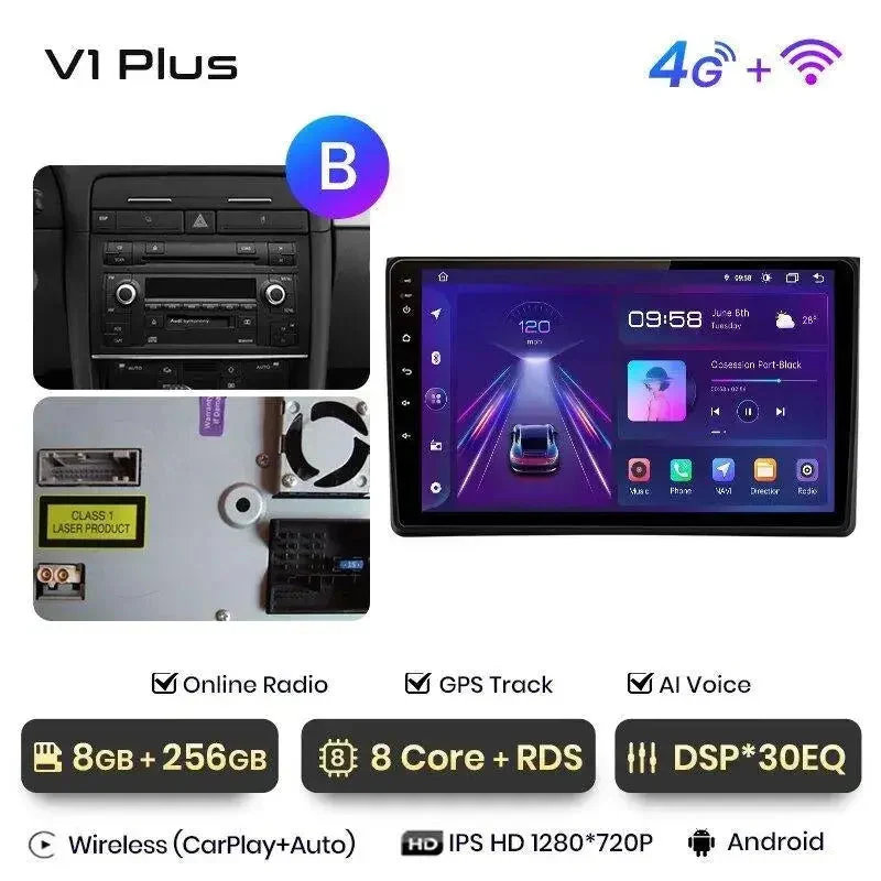 Radio Android do Audi A4 B6 B7 (2000-2009) CarPlay Android Auto 4G WiFi GPS DSP