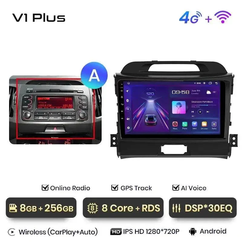 Radio Android do KIA Sportage III (2010-2016) CarPlay Android Auto 4G WiFi GPS DSP