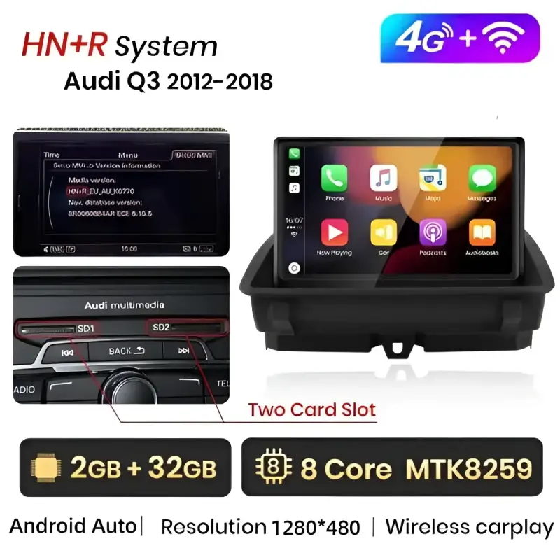 Radio Android do Audi Q3 Dedykowany (2012-2018) CarPlay Android Auto 4G WiFi GPS DSP Ekran
