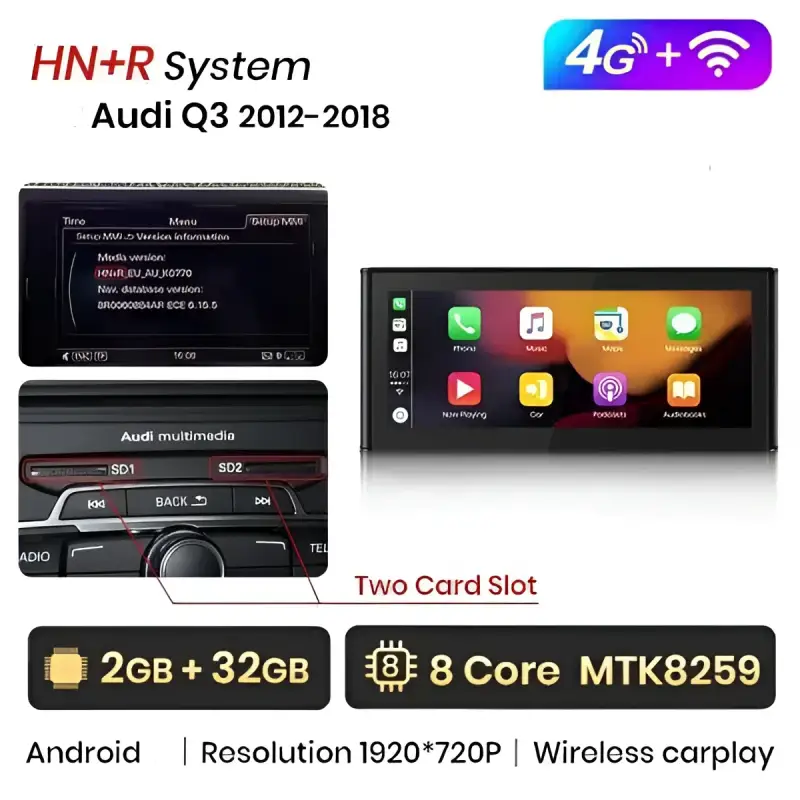 Radio Android do Audi Q3 Dedykowany Multimedialny (2012-2018) CarPlay Android Auto 4G WiFi GPS DSP Ekran