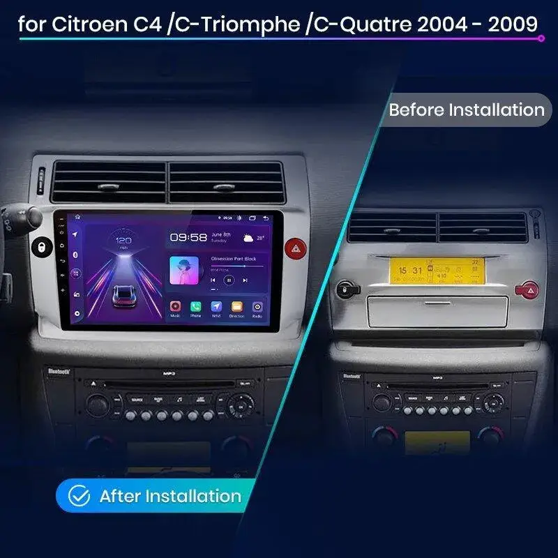 Radio Android do Citroen C4 (2004-2009) CarPlay Android Auto 4G WiFi GPS DSP