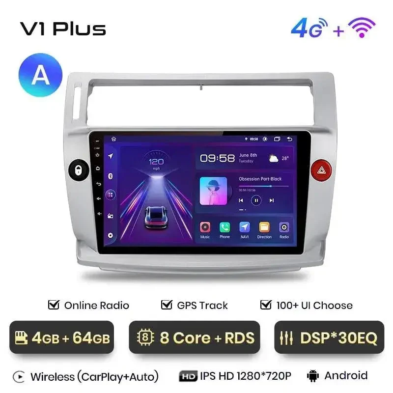 Radio Android do Citroen C4 (2004-2009) CarPlay Android Auto 4G WiFi GPS DSP