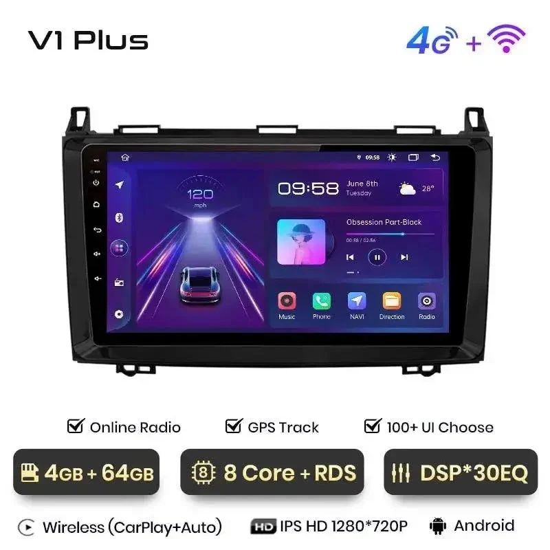 Radio Android do Mercedes-Benz W169 W245 B200 Sprinter W906 Vito W639 CarPlay Android Auto 4G WiFi GPS DSP